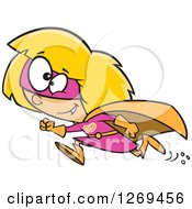 Clipart Of A Cartoon Running Caucasian Super Hero Girl Royalty Free Vector Illustration