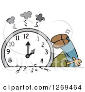 Cartoon Man Crushed Under A Fall Back Clock