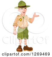 Clipart Of A Friendly Caucasian Male Park Ranger Presenting Royalty Free Vector Illustration by Pushkin