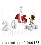Poster, Art Print Of 3d Brown Man Construction Worker Directing A New Year 2015 Hoist