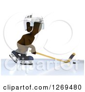 Poster, Art Print Of 3d White Man Sliding A Stick At A Hockey Puck