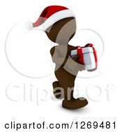 3d Brown Man Wearing A Santa Hat And Carrying A Christmas Gift