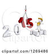 Poster, Art Print Of 3d White Man Construction Worker Directing A New Year 2015 Hoist