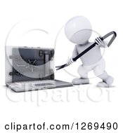 Clipart Of A 3d White Man Prying Open A Secure Laptop Safe Royalty Free Illustration by KJ Pargeter