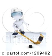 Poster, Art Print Of 3d White Man Sliding A Stick At A Hockey Puck