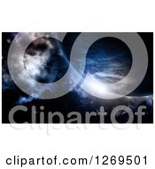 Clipart Of A 3d Fictional Planet With Sunrise And Nebula Royalty Free Illustration