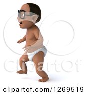 Clipart Of A 3d Bespectacled Black Baby Boy Walking To The Left Royalty Free Illustration