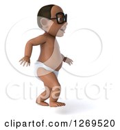 Clipart Of A 3d Bespectacled Black Baby Boy Walking To The Right Royalty Free Illustration