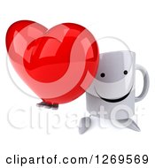 Clipart Of A 3d Happy Coffee Mug Holding Up A Red Heart Royalty Free Illustration