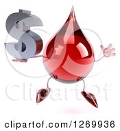 Clipart Of A 3d Hot Water Or Blood Drop Mascot Jumping And Holding A Dollar Symbol Royalty Free Illustration