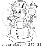 Poster, Art Print Of Black And White Waving Snowman With A Broom And Broken Pot Hat