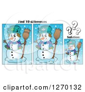 Poster, Art Print Of Snowman Find 10 Differences Game And Solution