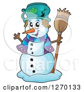 Poster, Art Print Of Happy Waving Snowman With A Broom And Broken Pot Hat