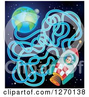 Poster, Art Print Of Boy Astronaut In A Rocket And Earth Maze Game