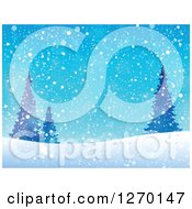 Poster, Art Print Of Blue Christmas Snow Evergreen And Hill Background
