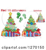 Clipart Of A Christmas Tree Find 10 Differences Game And Solution Royalty Free Vector Illustration