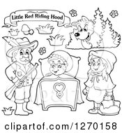 Poster, Art Print Of Black And White Little Red Riding Hood Banner And Characters