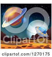 Poster, Art Print Of Foreign Planet With A Ufo And Moon