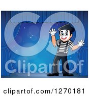 Clipart Of A Male Mime On A Blue Stage Royalty Free Vector Illustration by visekart