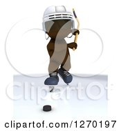 Poster, Art Print Of 3d Brown Man Swinging A Hockey Stick At A Puck