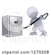 Poster, Art Print Of 3d White Man Trying To Break Into A Safe With A Pry Bar