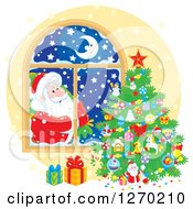 Poster, Art Print Of Christmas Santa Claus Looking In At A Tree Through A Window