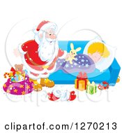 Poster, Art Print Of Christmas Santa Claus Leaving A Stuffed Rabbit On A Blond Caucasian Sleeping Boys Bed