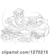 Poster, Art Print Of Black And White Christmas Santa Claus Leaving A Stuffed Rabbit On A Sleeping Boys Bed