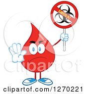 Mad Blood Or Hot Water Drop Holding Out A Hand And Up A No Ebola Biohazard Sign