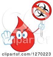 Stern Blood Or Hot Water Drop Holding Out A Hand And Up A No Ebola Biohazard Sign