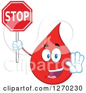 Clipart Of A Happy Blood Or Hot Water Drop Gesturing And Holding A Stop Sign Royalty Free Vector Illustration by Hit Toon