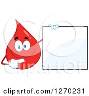 Poster, Art Print Of Happy Blood Or Hot Water Drop Holding And Pointing To A Blank Sign