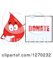 Clipart Of A Happy Blood Or Hot Water Drop Holding And Pointing To A Donate Sign Royalty Free Vector Illustration by Hit Toon
