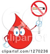 Clipart Of A Mad Blood Or Hot Water Drop Holding Up A No Smoking Sign Royalty Free Vector Illustration by Hit Toon