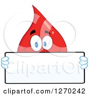 Poster, Art Print Of Happy Blood Or Hot Water Drop Holding A Blank Sign Over His Face