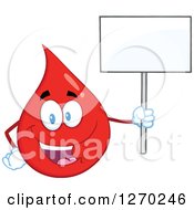 Poster, Art Print Of Happy Blood Or Hot Water Drop Holding Up A Blank Sign