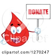Clipart Of A Happy Blood Or Hot Water Drop Holding Up A Donate Sign Royalty Free Vector Illustration by Hit Toon