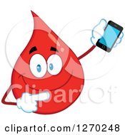 Poster, Art Print Of Happy Blood Or Hot Water Drop Holding And Pointing To A Cell Phone