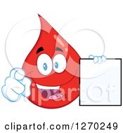 Happy Blood Or Hot Water Drop Holding A Blank Sign And Pointing Outwards