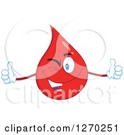 Clipart Of A Happy Blood Or Hot Water Drop Winking And Holding Two Thumbs Up Royalty Free Vector Illustration by Hit Toon