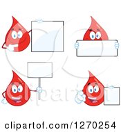 Poster, Art Print Of Blood Or Hot Water Drop Mascots Holding Blank Signs