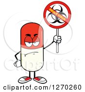 Poster, Art Print Of Mad Pill Character Holding A No Ebola Virus Biohazard Sign