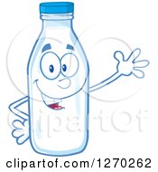 Clipart Of A Milk Bottle Character Waving Royalty Free Vector Illustration