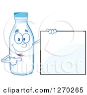 Milk Bottle Character Holding And Pointing To A Blank Sign