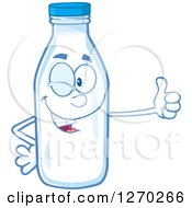 Clipart Of A Milk Bottle Character Winking And Holding A Thumb Up Royalty Free Vector Illustration