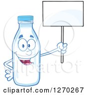 Milk Bottle Character Holding Up A Blank Sign