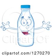 Clipart Of A Milk Bottle Character Wanting A Hug Royalty Free Vector Illustration
