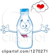 Clipart Of A Milk Bottle Character Thinking Of Love And Wanting A Hug Royalty Free Vector Illustration