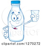 Clipart Of A Milk Bottle Character Holding Up A Cup Royalty Free Vector Illustration