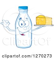 Milk Bottle Character Gesturing Ok And Holding Up Cheese